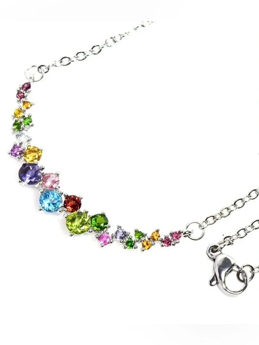 Multi-Gem stationary necklace  Sterling Silver .925. Natural 2.6ct